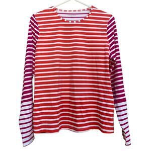 Lands End Long Sleeve Striped Rashguard Rash Guard Pink Orange White Women's Med